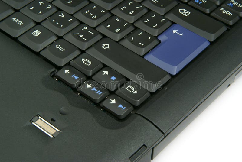 Detail of a laptop keyboard with fingerprint reader. Detail of a laptop keyboard with fingerprint reader
