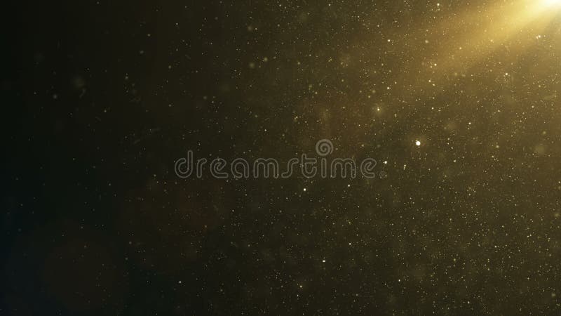 Particules de poussière de flottement de bel or avec la fusée sur le fond noir dans le mouvement lent Animation 3d faite une bouc