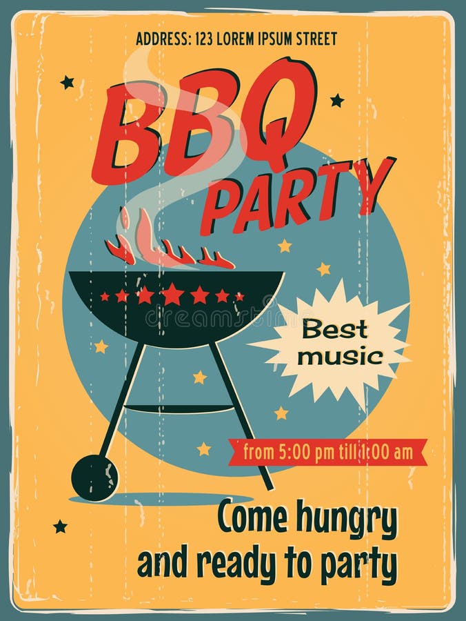 Retro vector banner with a BBQ. Vintage poster template for BBQ party. Retro label or banner design. Retro vector banner with a BBQ. Vintage poster template for BBQ party. Retro label or banner design.