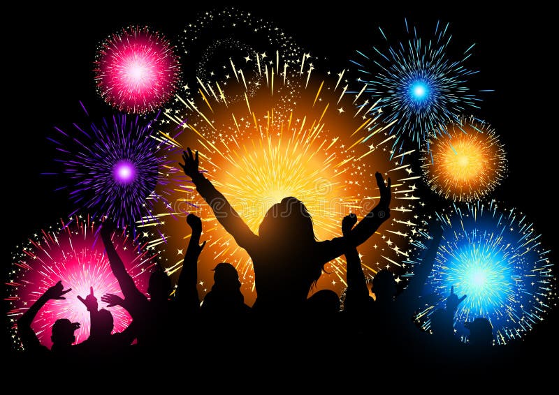 Partido da noite dos fogos-de-artifício ilustração do vetor Partido da noite dos fogos-de-artifício ilustração do vetor