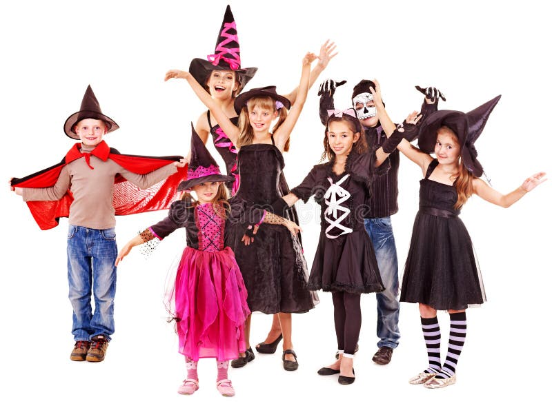 Partido de Halloween com miúdo do grupo. foto de stock royalty free Partido de Halloween com miúdo do grupo. foto de stock royalty free