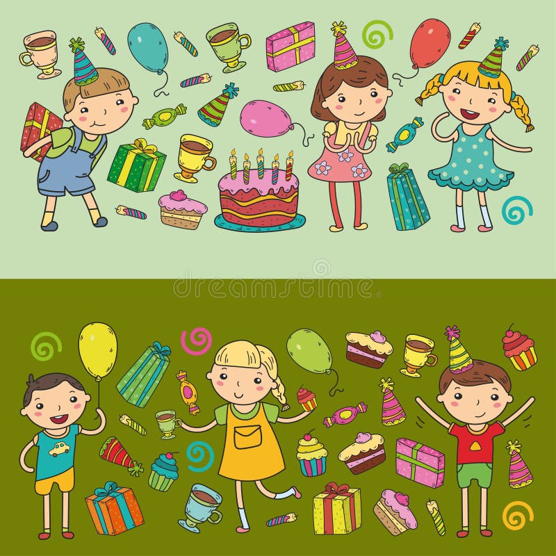 Partido y celebración del sombrero del cumpleaños del diseño del vector del feliz cumpleaños Niños de la guardería, partido de lo libre illustration Partido y celebración del sombrero del cumpleaños del diseño del vector del feliz cumpleaños Niños de la guardería, partido de lo libre illustration
