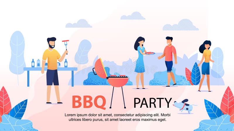 Partie de BBQ avec la bannière plate de motivation d'amis illustration stock Partie de BBQ avec la bannière plate de motivation d'amis illustration stock