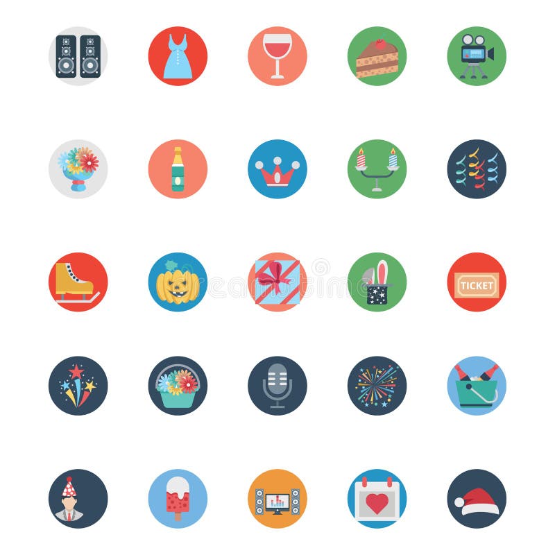 Partij en Viering Gekleurde Illustratie Vectorpictogrammen stock illustratie Partij en Viering Gekleurde Illustratie Vectorpictogrammen stock illustratie