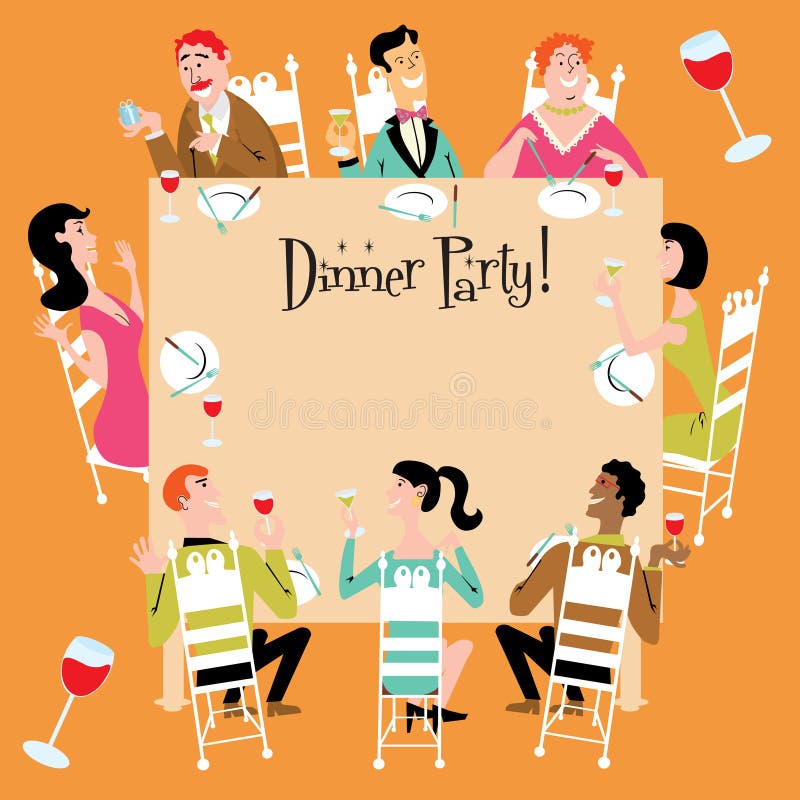 Dinner Party Invitation with a variety of men, women, teenager, grandma, gay or straight couples. Dinner Party Invitation with a variety of men, women, teenager, grandma, gay or straight couples.