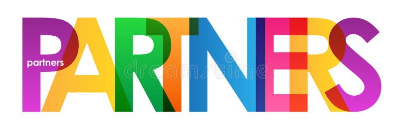 PARTNERS overlapping letters word concept banner. Rainbow palette. Vector. PARTNERS overlapping letters word concept banner. Rainbow palette. Vector.