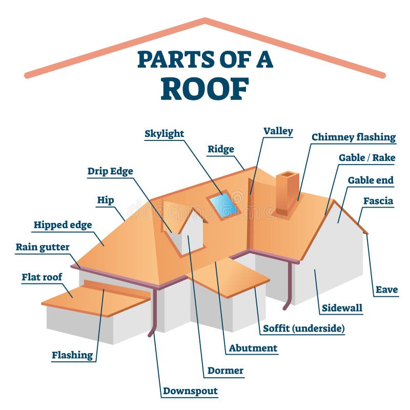 Parts of a roof, labeled structure vector illustration