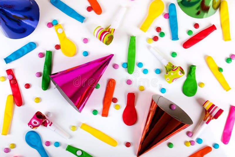 party accessories and decorations on white background stock images party accessories and decorations on white background stock images