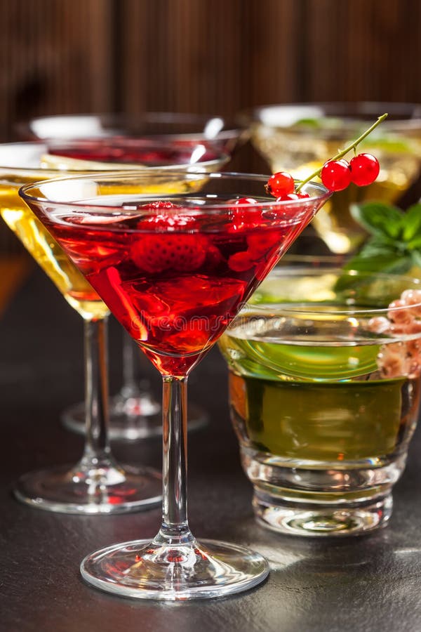 Party Cocktails and Longdrinks for Summer Stock Photo Image of fruits