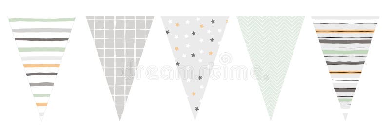 Cute Hand Drawn Design Vector Bunting. Triangle Shape Flags. vector illustration
