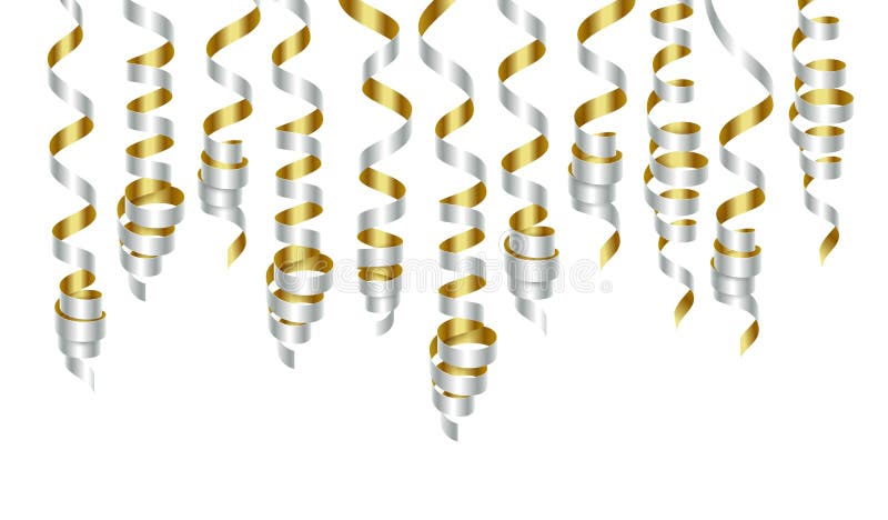 Party Decorations Golden and Silver Streamers or Curling Party Ribbons.  Vector Illustration Stock Vector - Illustration of scroll, rich: 126561228