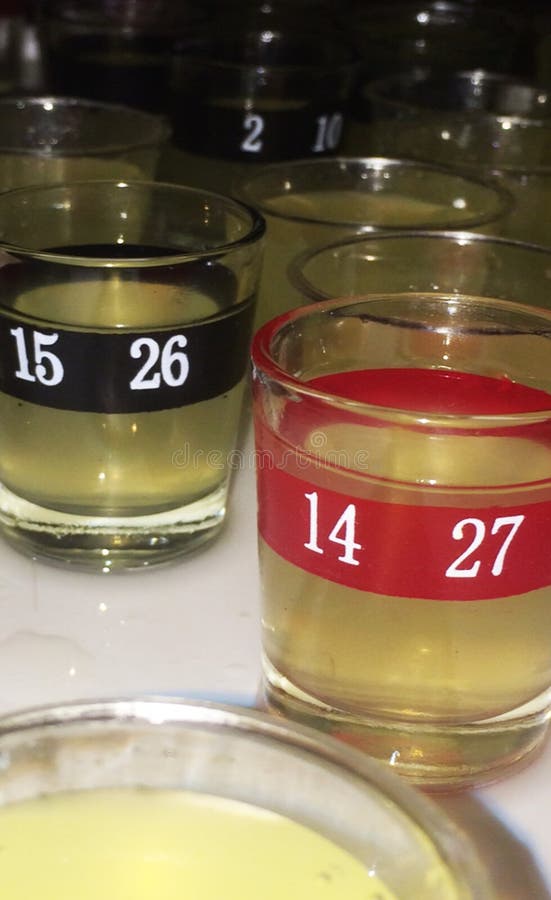 Drink in Shot Glasses Standing on the Club Counter Stock Photo Image