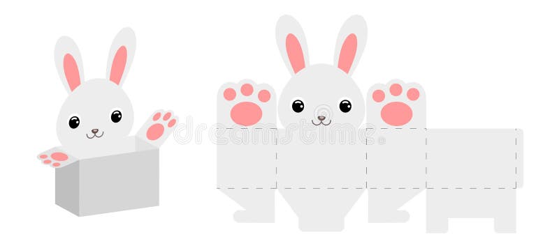 Party favor box bunny design for sweets, candies, small presents, bakery. Party package die cut template, great design for any