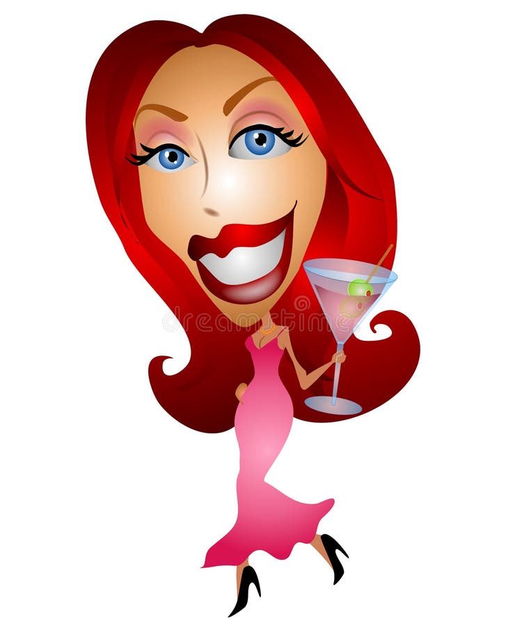 Beautiful Retro Girl in Pink Martini Glass Stock Vector Illustration