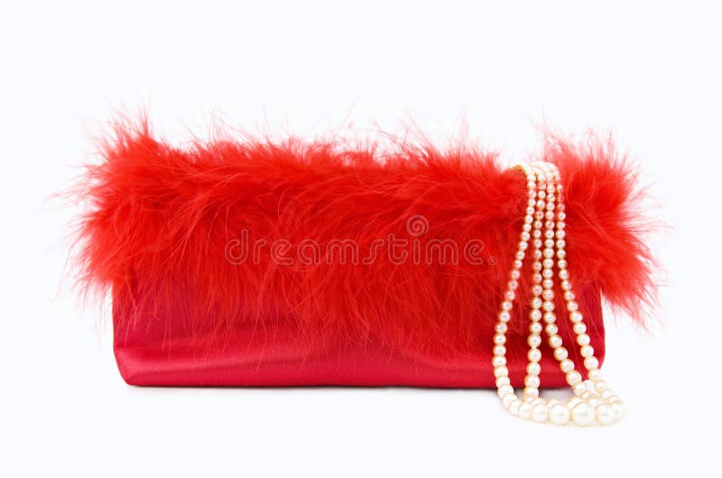 Party Girl - red silk evening bag with pearls
