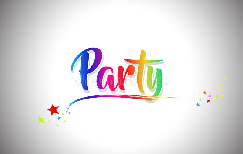 Party Handwritten Word Text with Rainbow Colors and Vibrant Swoosh