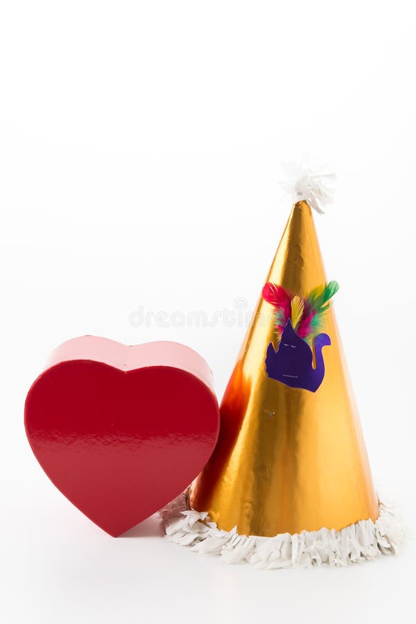 Party hat with gift box stock photo. Image of confetti 77384792