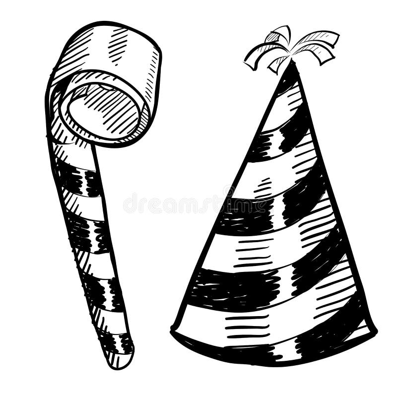 Cone Shaped Birthday Party Hat with Stripes and Ribbons Stock Illustration  - Illustration of surprise, white: 53593353