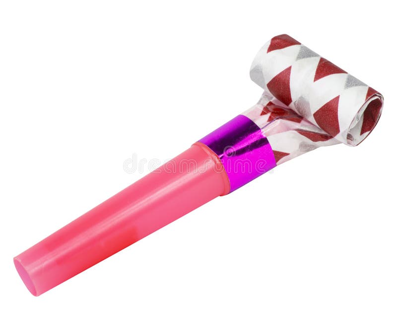 Party Horn Whistle Foil Gold Isolated on the White Background Stock