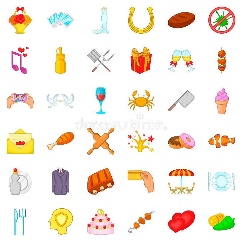 Party Icons Set, Cartoon Style Stock Vector - Illustration of head