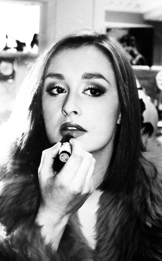 Party Makeup Black and White Stock Image Image of applying, white