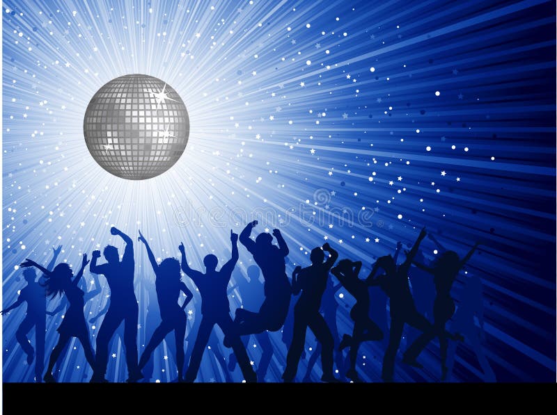 Party people on disco background