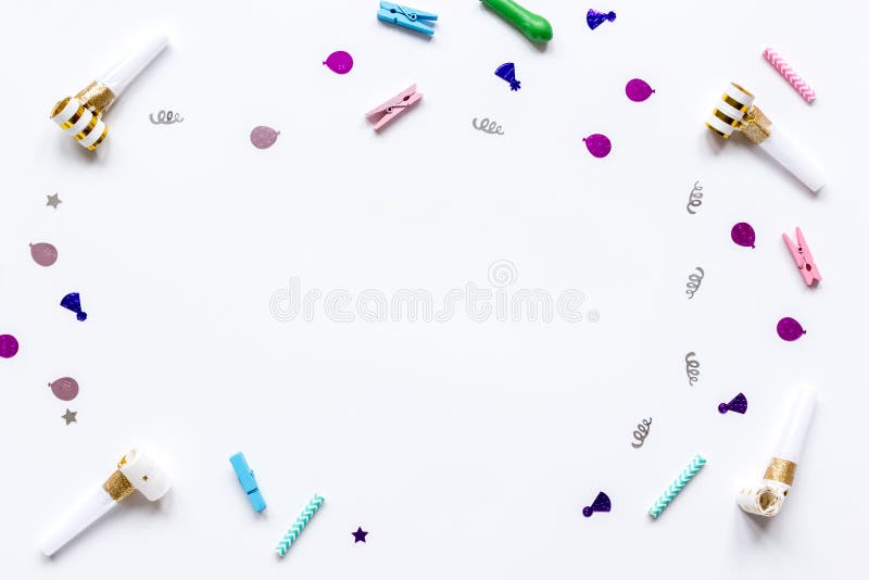 Download Party Set With Confetti On White Background Top View Mock ...
