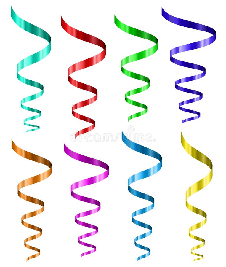 Set of colorful party streamers or ribbons isolated on transparent  background Stock Vector