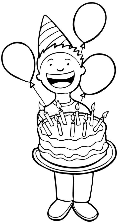 Child celebrates his birthday with a party - black and white - no background. Child celebrates his birthday with a party - black and white - no background.