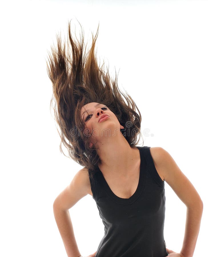 Party woman isolated with wind in hair