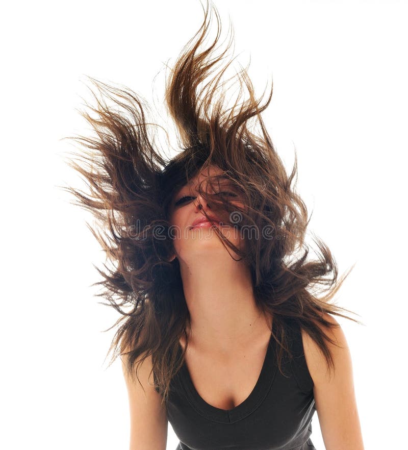 Party woman isolated with wind in hair