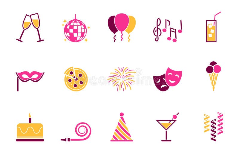 Partyjny i urodzinowy ikona set ilustracji Partyjny i urodzinowy ikona set ilustracji