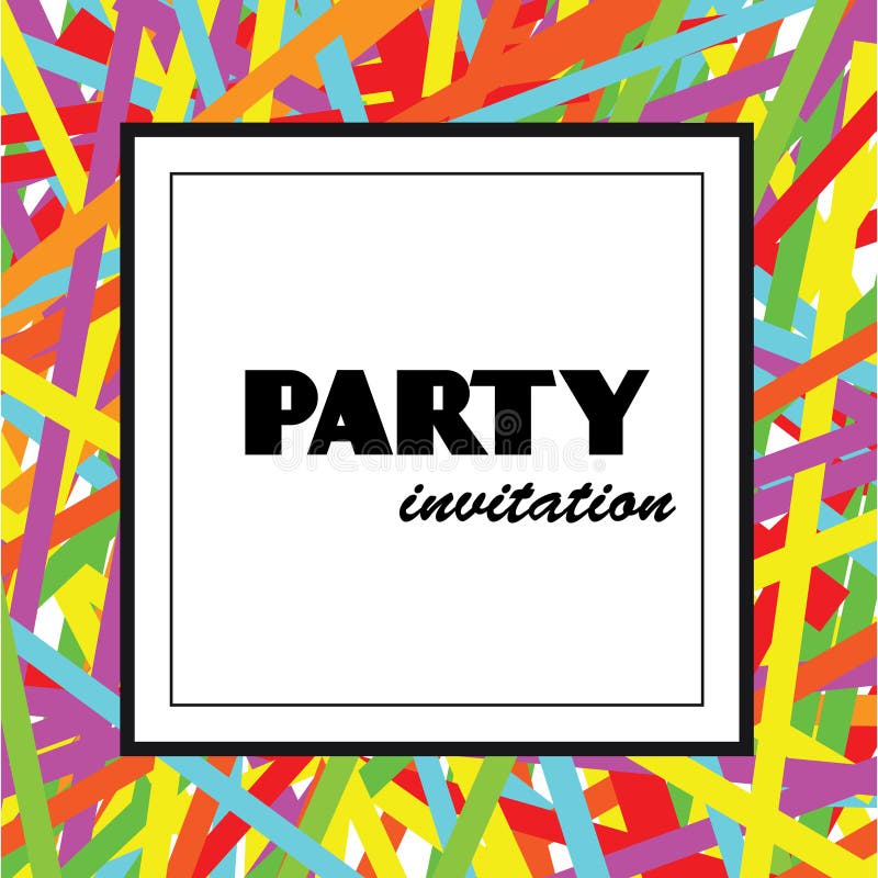 Partyjny zaproszenie projekta szablon z kolorowymi faborkami royalty ilustracja