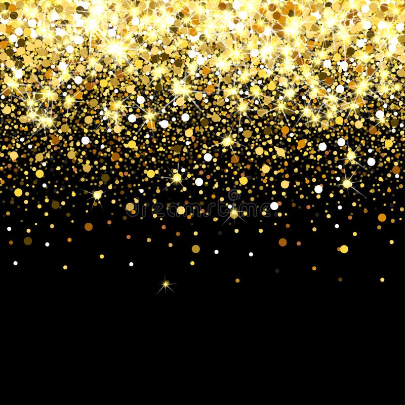 Falling golden particles on a black background. Scattered golden confetti. Bright shining gold. Rich luxury fashion glitter backdrop. Gold round dots. Falling golden particles on a black background. Scattered golden confetti. Bright shining gold. Rich luxury fashion glitter backdrop. Gold round dots.