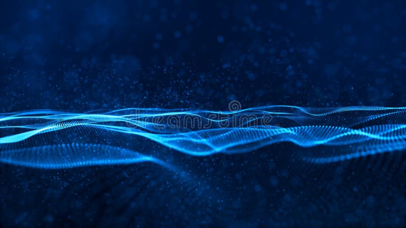 Partículas digitales de color azul flujo de onda el ciberespacio abstracto concepto de fondo de tecnología