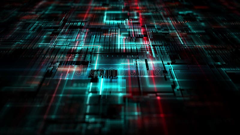 Partículas digitales y flujo de luz. concepto de ciberespacio digital y conexiones de red de datos. transferencia de datos digital stock de ilustración
