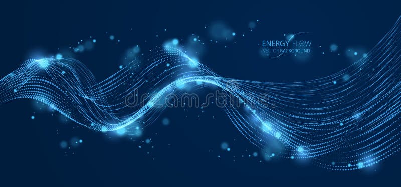 Dynamic particles sound wave flowing over dark. Dotted curves vector abstract background. Beautiful 3d wave shaped array of shining blended points. Dynamic particles sound wave flowing over dark. Dotted curves vector abstract background. Beautiful 3d wave shaped array of shining blended points