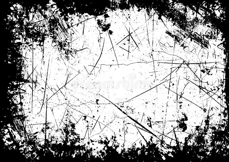 Partículas em fundo com borda texturizada riscada em preto e branco ilustração stock