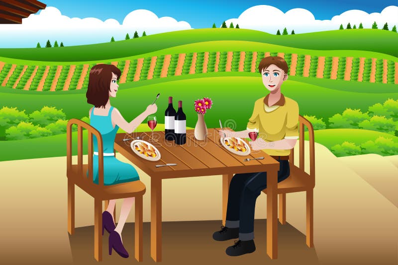 Pary łasowania lunchu pinkin przy wytwórnią win ilustracja wektor