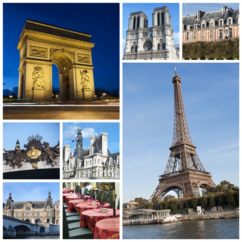 A collage of Paris landmarks. A collage of Paris landmarks