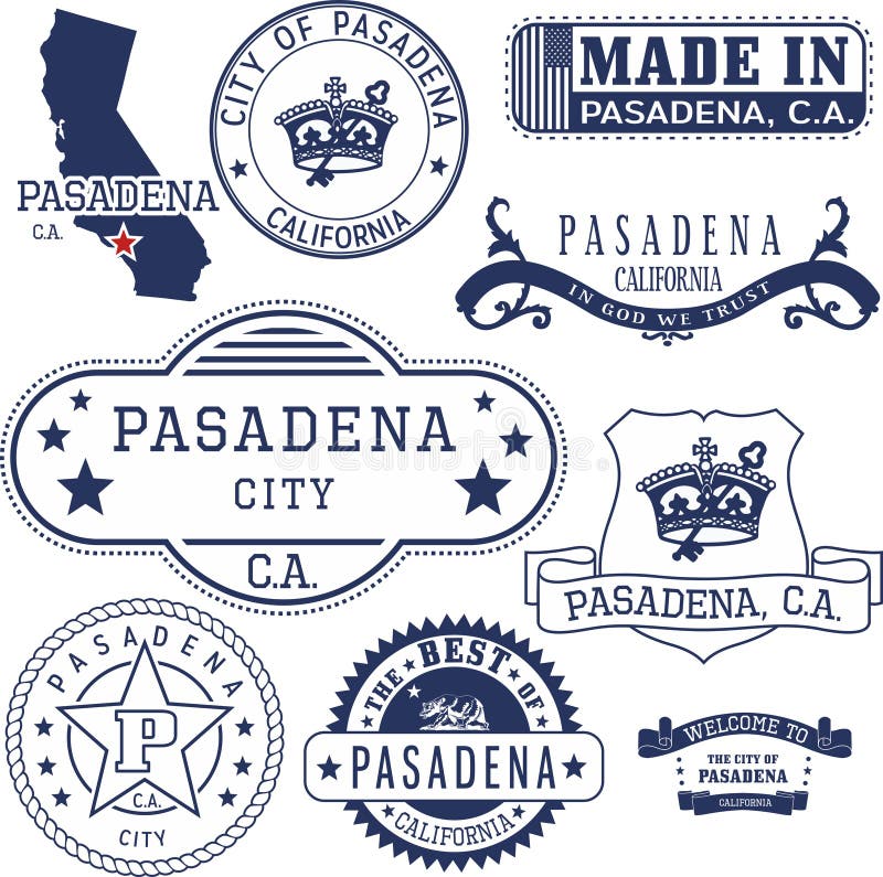 Pasadena City, CA. Stamps and Signs Stock Vector Illustration of