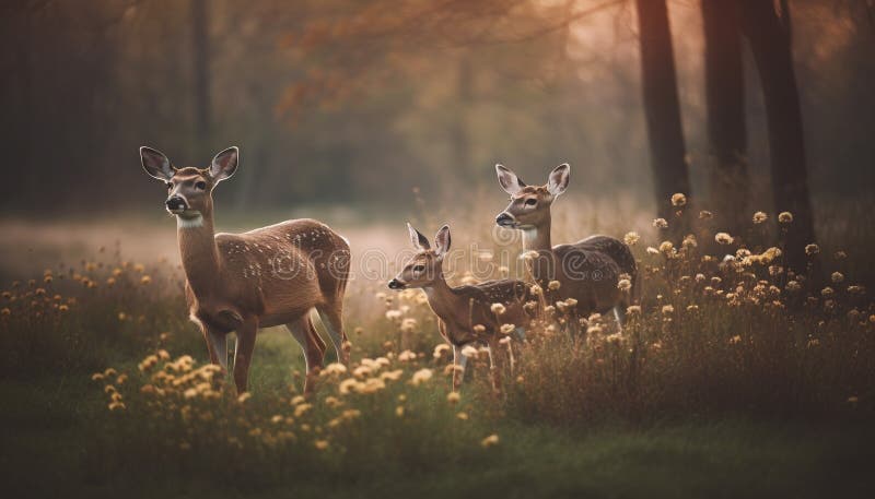 Pascolo giovanile nei prati circondato dalla bellezza naturale generata dall'aiai illustrazione vettoriale