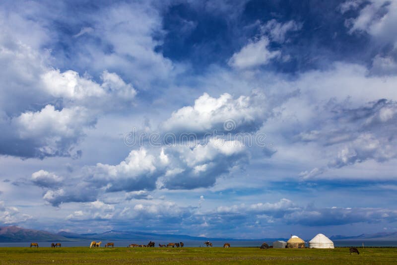 Pascolo tradizionale nelle alte montagne kyrgyzstan Yurt tradizionale fotografia stock Pascolo tradizionale nelle alte montagne kyrgyzstan Yurt tradizionale fotografia stock