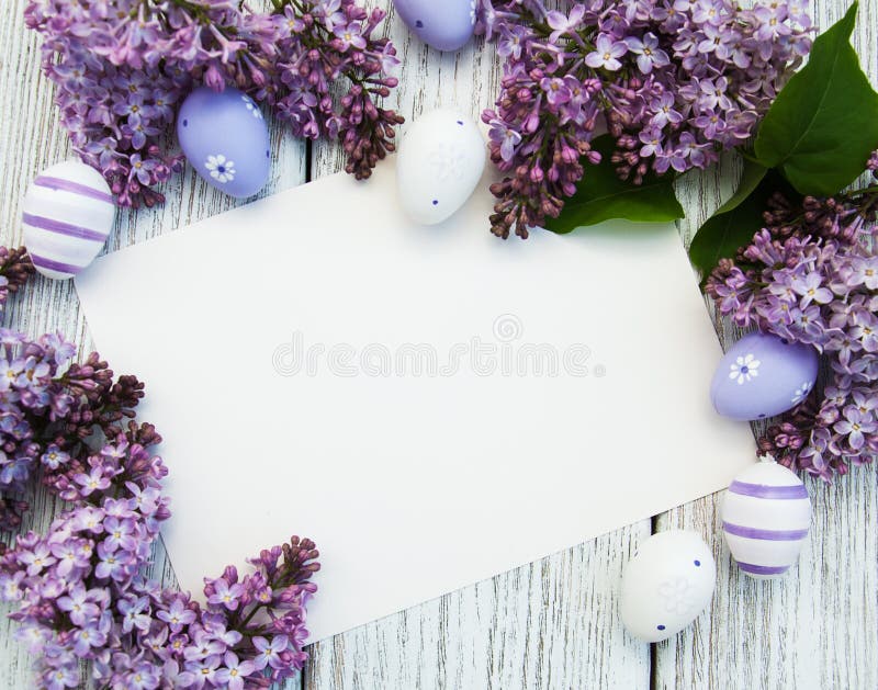 Pasen-kaart met lilac bloemen stock afbeeldingen Pasen-kaart met lilac bloemen stock afbeeldingen