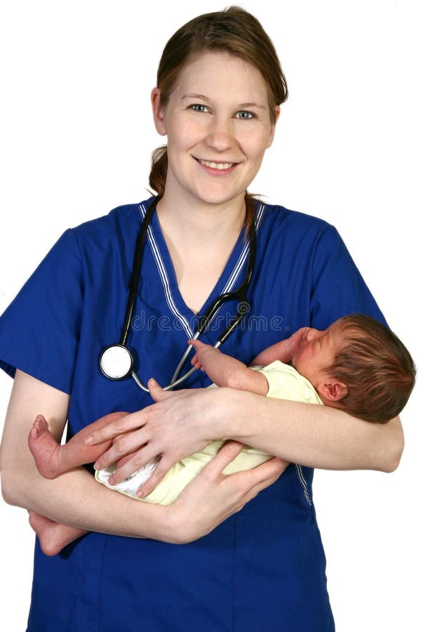 Pasgeboren baby en Verpleegster stock afbeelding Pasgeboren baby en Verpleegster stock afbeelding