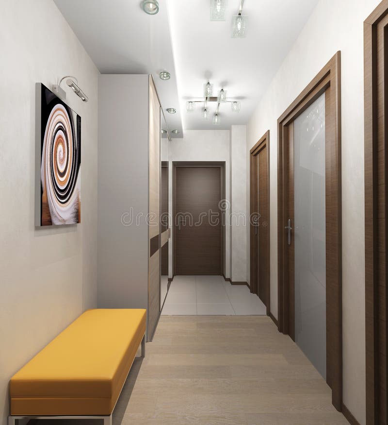 Pasillo interior con las puertas en el apartamento stock de ilustración Pasillo interior con las puertas en el apartamento stock de ilustración
