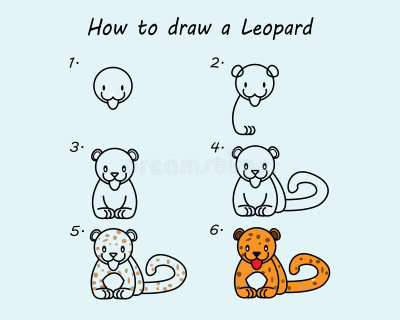  Paso a Paso Para Dibujar Un Leopardo. Ilustración Vectorial. Ilustración del Vector