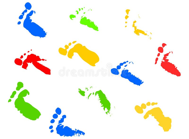 Different colorful children footprints on white. Different colorful children footprints on white.