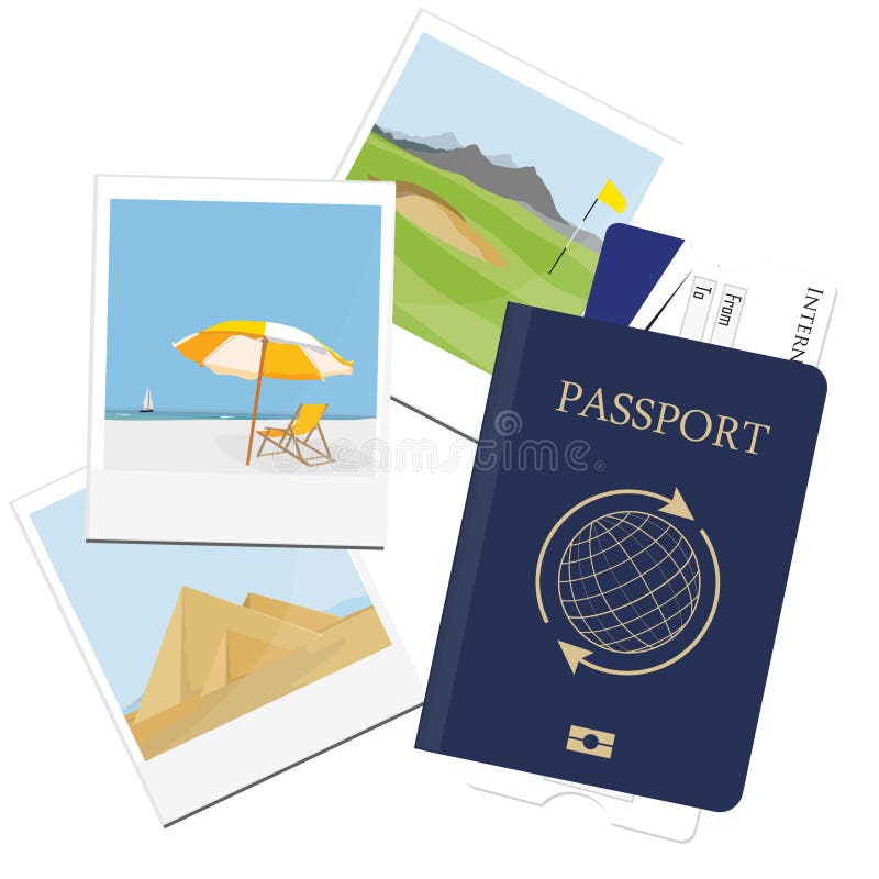 Paspoort, kaartje, polaroidbeeld vector illustratie Paspoort, kaartje, polaroidbeeld vector illustratie