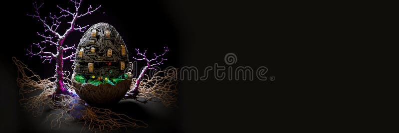 Pasqua con uova nel nido su fondo nero decorazione di circuiti astratti. intelligenza artificiale e grandi dati royalty illustrazione gratis